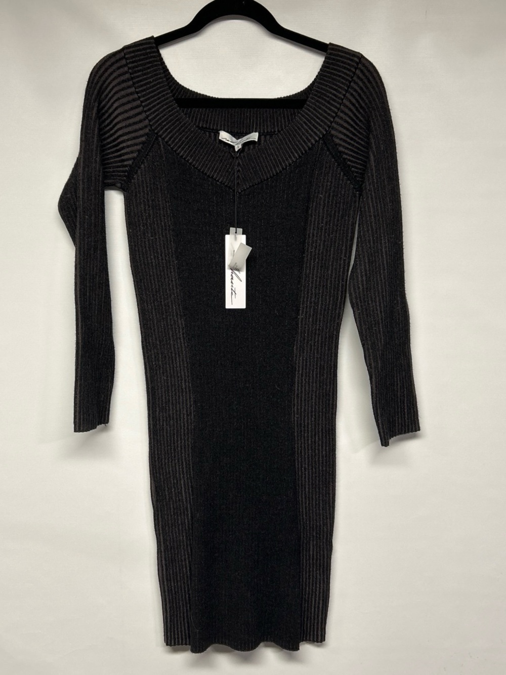 Red Haute Black Ribbed Knit Bodycon Mini Dress